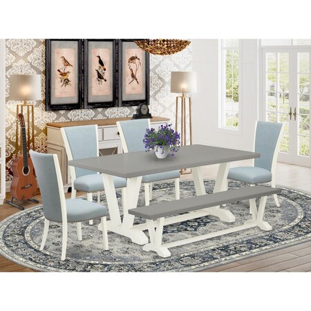 East West Furniture 6 Piece V-Style Modern Dining Table Set - Linen White V097VE215-6